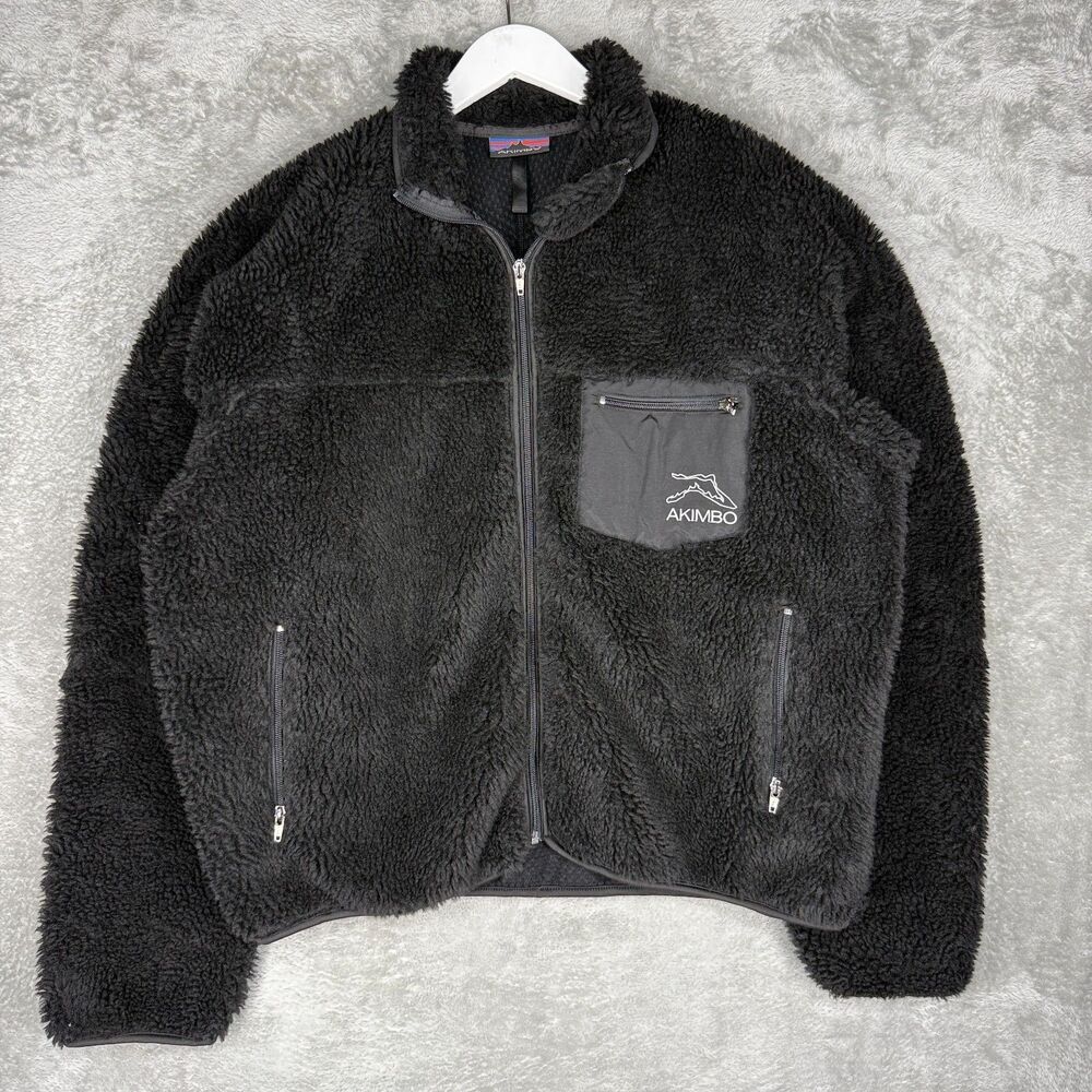 Akimbo Deep Pile Fleece Jacket Mens XL Black Full Zip Pockets Outdoor Wasatch